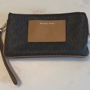 Michael Kors Dark Brown and Tan Wristlet